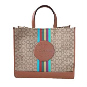 coach women’s dempsey tote 40 in signature jacquard with patch (khaki – redwood multi)