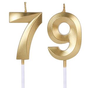 gold 79th & 97th birthday candles for cakes, number 79 97 candle cake topper for party anniversary wedding celebration decoration