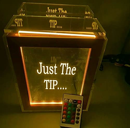 Custom Tip Box Raffle Fund Raiser Donation Wedding Storage Tips Jar Personalized Free Engraved LED Lights Up 16 Color Changing Free Standing 7"W x 8.5"H Acrylic Large Container