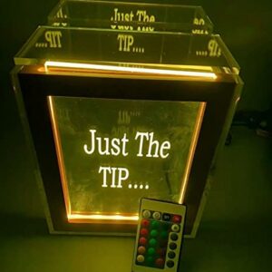 Custom Tip Box Raffle Fund Raiser Donation Wedding Storage Tips Jar Personalized Free Engraved LED Lights Up 16 Color Changing Free Standing 7"W x 8.5"H Acrylic Large Container