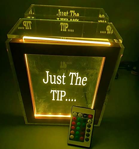 Custom Tip Box Raffle Fund Raiser Donation Wedding Storage Tips Jar Personalized Free Engraved LED Lights Up 16 Color Changing Free Standing 7"W x 8.5"H Acrylic Large Container