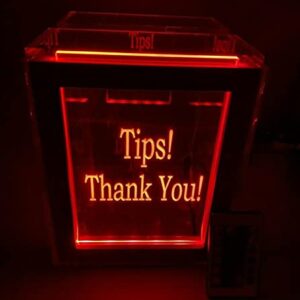 Custom Tip Box Raffle Fund Raiser Donation Wedding Storage Tips Jar Personalized Free Engraved LED Lights Up 16 Color Changing Free Standing 7"W x 8.5"H Acrylic Large Container