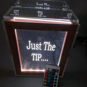 Custom Tip Box Raffle Fund Raiser Donation Wedding Storage Tips Jar Personalized Free Engraved LED Lights Up 16 Color Changing Free Standing 7"W x 8.5"H Acrylic Large Container