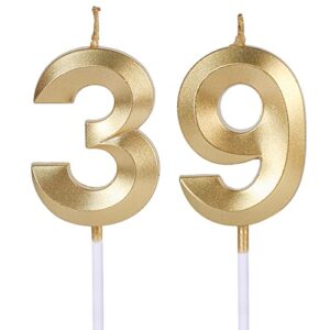 Gold 39th & 93rd Birthday Candles for Cakes, Number 39 93 Candle Cake Topper for Party Anniversary Wedding Celebration Decoration