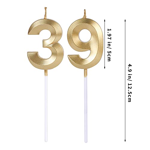 Gold 39th & 93rd Birthday Candles for Cakes, Number 39 93 Candle Cake Topper for Party Anniversary Wedding Celebration Decoration