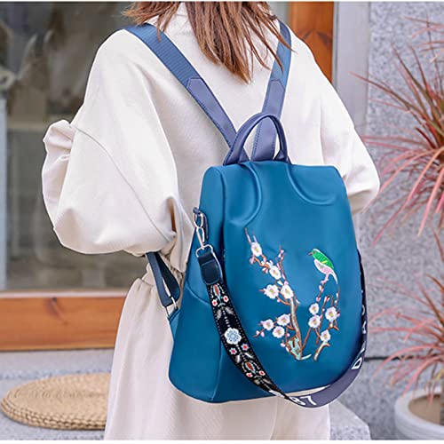 Miaopu Embroidered Anti-theft Backpack,Glitter Embroidery Women Backpack Purse,Stylish College School Backpack (Blue), One Size