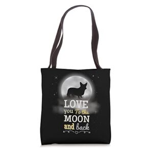 cardigan welsh corgi love to the moon tote bag