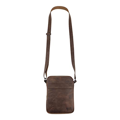 Hide & Drink, Classic Satchel Handmade from Full Grain Leather with Plaid Cotton Interior Lining - Field Bag for Storing Personal Items with Zipper Closure, Adjustable Crossbody Strap - Bourbon Brown