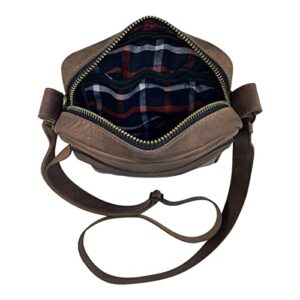 Hide & Drink, Classic Satchel Handmade from Full Grain Leather with Plaid Cotton Interior Lining - Field Bag for Storing Personal Items with Zipper Closure, Adjustable Crossbody Strap - Bourbon Brown