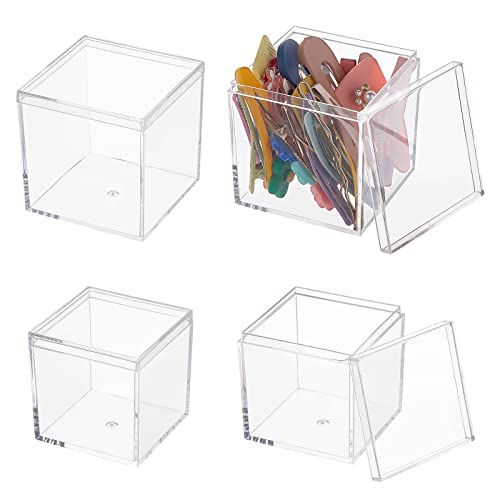 arricraft 4 Pcs 2 Sizes Clear Plastic Square Cube, Small Acrylic Box with Lid Recyclable Gift Boxes for Candy, Hair Clip, Jewelry Accessories