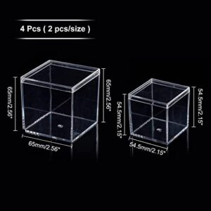 arricraft 4 Pcs 2 Sizes Clear Plastic Square Cube, Small Acrylic Box with Lid Recyclable Gift Boxes for Candy, Hair Clip, Jewelry Accessories