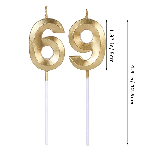 Gold 69th & 96th Birthday Candles for Cakes, Number 69 96 Candle Cake Topper for Party Anniversary Wedding Celebration Decoration
