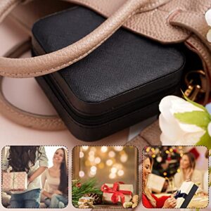 Portable Travel Mini Jewelry Box Leather Jewellery Ring Organizer Case Storage Gift Box Girls Women (4pcs black).