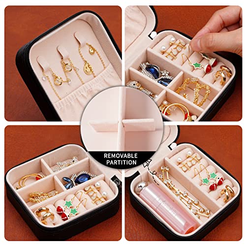 Portable Travel Mini Jewelry Box Leather Jewellery Ring Organizer Case Storage Gift Box Girls Women (4pcs black).