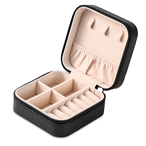 Portable Travel Mini Jewelry Box Leather Jewellery Ring Organizer Case Storage Gift Box Girls Women (4pcs black).