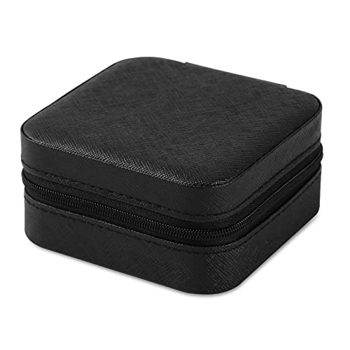 Portable Travel Mini Jewelry Box Leather Jewellery Ring Organizer Case Storage Gift Box Girls Women (4pcs black).