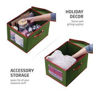 ZOBER Holiday Accessory and Decor Storage Box 2-pack with Decorative Trim, Holiday Storage Solution, Green