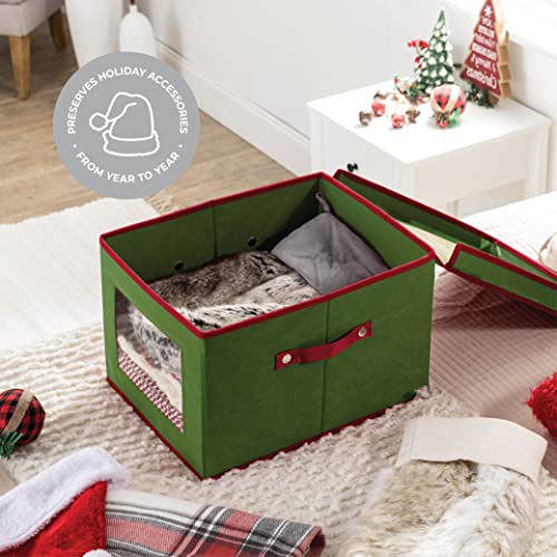 ZOBER Holiday Accessory and Decor Storage Box 2-pack with Decorative Trim, Holiday Storage Solution, Green