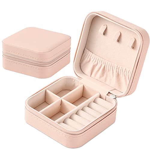 Portable Travel Mini Jewelry Box Leather Jewellery Ring Organizer Case Storage Gift Box Girls Women (2pcs pink).