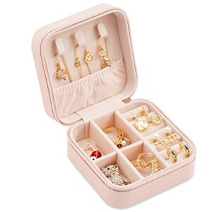 Portable Travel Mini Jewelry Box Leather Jewellery Ring Organizer Case Storage Gift Box Girls Women (2pcs pink).