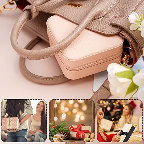 Portable Travel Mini Jewelry Box Leather Jewellery Ring Organizer Case Storage Gift Box Girls Women (2pcs pink).