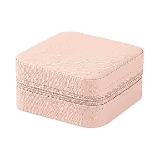 Portable Travel Mini Jewelry Box Leather Jewellery Ring Organizer Case Storage Gift Box Girls Women (2pcs pink).