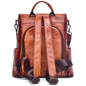 WANLIJIN Women's Fashion retro Backpack Purse Multipurpose Design Convertible Satchel Handbags and Shoulder Bag Genuine Leather Travel bag (Brown)