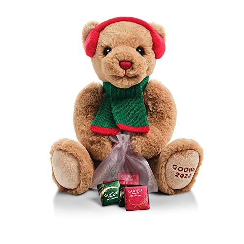 Godiva Chocolatier Holiday 2022 Plush Bear – Christmas Teddy Bear with 6 Gourmet Chocolates - Limited Edition Gift for Chocolate Lovers