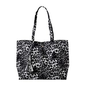 shop lc passage women gray leopard pattern soft faux leather tote shoulder bag with tassel