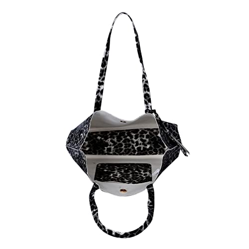 Shop LC PASSAGE Women Gray Leopard Pattern Soft Faux Leather Tote Shoulder Bag with Tassel