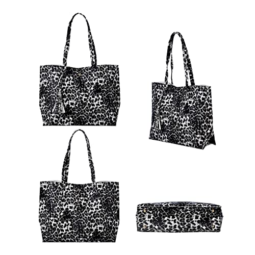 Shop LC PASSAGE Women Gray Leopard Pattern Soft Faux Leather Tote Shoulder Bag with Tassel