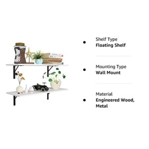 AZZUTORK Floating Shelves Set of 2, 31 Inches Large Wall Storage Shelves with Metal Bracket Hanging Weight Bearing Shelves for Book, Pictures, Towels Use for Living Room, Kitchen, Office-White