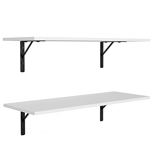 AZZUTORK Floating Shelves Set of 2, 31 Inches Large Wall Storage Shelves with Metal Bracket Hanging Weight Bearing Shelves for Book, Pictures, Towels Use for Living Room, Kitchen, Office-White