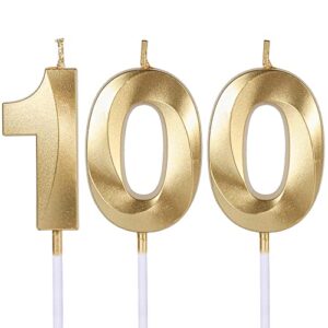 gold 100th birthday candles for cakes cupcakes, number 100 candle cake topper for party anniversary wedding celebration decoration