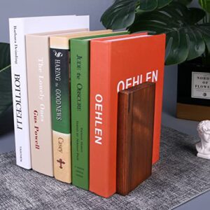 SHELLMARK Wood Bookends, Home Office Book Stand, Heavy Metal Base (Carbonized Brown)