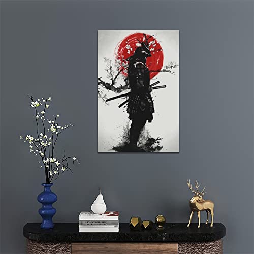 NETEDA Japanese Samurai Wall Art Pictures Decor Armored painting Canvas Prints Bushido Inspirational Poster Artwork Modern Home Framed for Bedroom Living Room Office Bedroom, 16'x24'