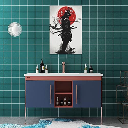 NETEDA Japanese Samurai Wall Art Pictures Decor Armored painting Canvas Prints Bushido Inspirational Poster Artwork Modern Home Framed for Bedroom Living Room Office Bedroom, 16'x24'