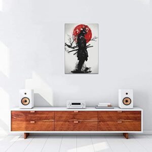 NETEDA Japanese Samurai Wall Art Pictures Decor Armored painting Canvas Prints Bushido Inspirational Poster Artwork Modern Home Framed for Bedroom Living Room Office Bedroom, 16'x24'