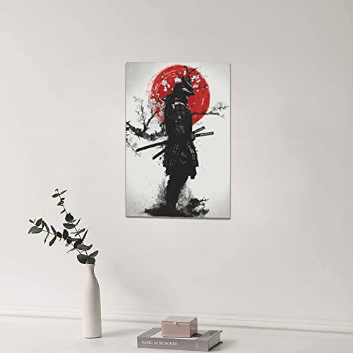 NETEDA Japanese Samurai Wall Art Pictures Decor Armored painting Canvas Prints Bushido Inspirational Poster Artwork Modern Home Framed for Bedroom Living Room Office Bedroom, 16'x24'