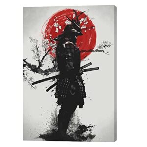 NETEDA Japanese Samurai Wall Art Pictures Decor Armored painting Canvas Prints Bushido Inspirational Poster Artwork Modern Home Framed for Bedroom Living Room Office Bedroom, 16'x24'