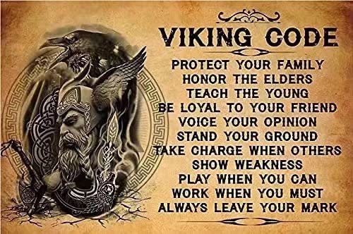 WUDDY'S SPACE Viking Warrior Metal Tin Signs Viking Code Vintage Poster Plaque Sign for Home Restaurant Kitchen Wall Decor Best Family Decor Gift Ideas