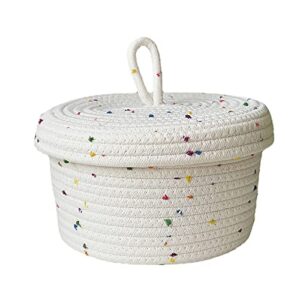 KHBNHJ Cotton Rope Storage Basket Small Woven Basket with Lid Multifunctional Storage Bins Woven White 7.1 x 4.7 in