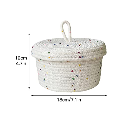 KHBNHJ Cotton Rope Storage Basket Small Woven Basket with Lid Multifunctional Storage Bins Woven White 7.1 x 4.7 in