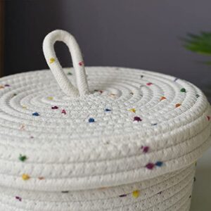 KHBNHJ Cotton Rope Storage Basket Small Woven Basket with Lid Multifunctional Storage Bins Woven White 7.1 x 4.7 in