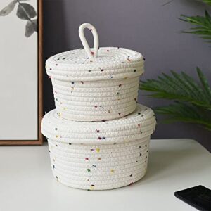 KHBNHJ Cotton Rope Storage Basket Small Woven Basket with Lid Multifunctional Storage Bins Woven White 7.1 x 4.7 in