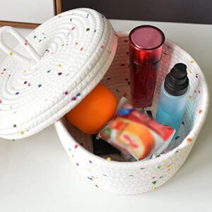 KHBNHJ Cotton Rope Storage Basket Small Woven Basket with Lid Multifunctional Storage Bins Woven White 7.1 x 4.7 in