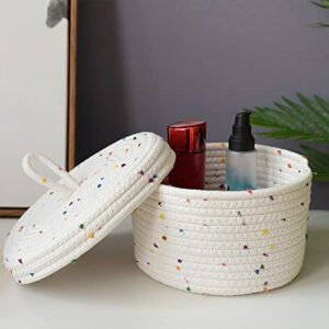 KHBNHJ Cotton Rope Storage Basket Small Woven Basket with Lid Multifunctional Storage Bins Woven White 7.1 x 4.7 in