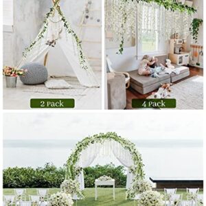 JACKYLED 40 Branches Wisteria Hanging Flowers 6 Feet Artificial White Wisteria Vine Silk Wisteria Flowers Garland for Wedding Arch Party Garden Home Decor (4 Packs)