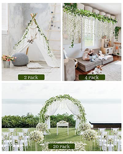 JACKYLED 40 Branches Wisteria Hanging Flowers 6 Feet Artificial White Wisteria Vine Silk Wisteria Flowers Garland for Wedding Arch Party Garden Home Decor (4 Packs)