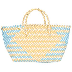 Yardwe Hand- Woven Straw Handbag Bag Wicker Handbag Basket Purse Retro Women Straw Tote Blue+ Yello